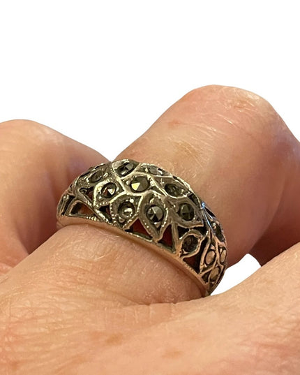 Sterling silver 925 marcasite fancy band ring