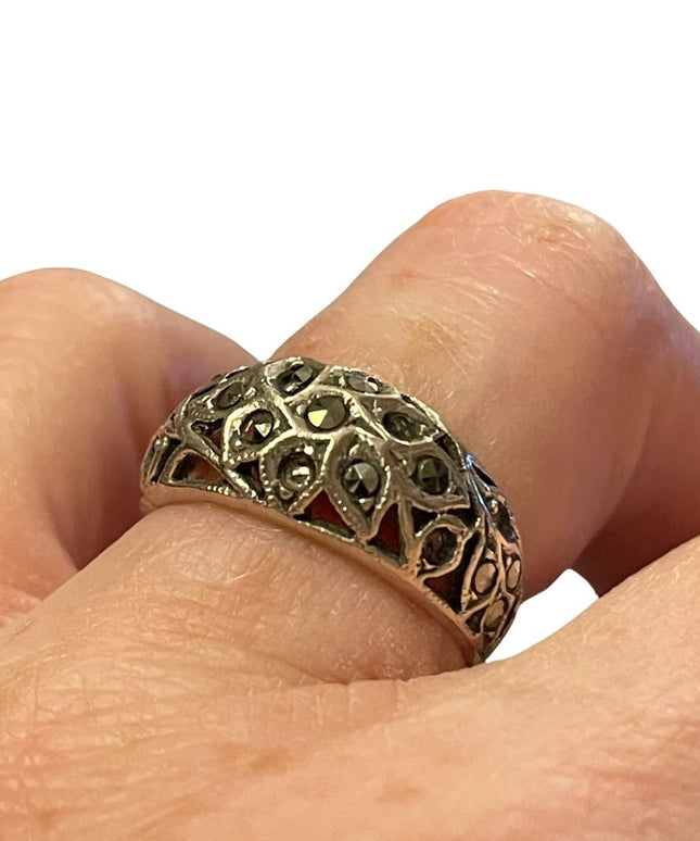 Sterling silver 925 marcasite fancy band ring