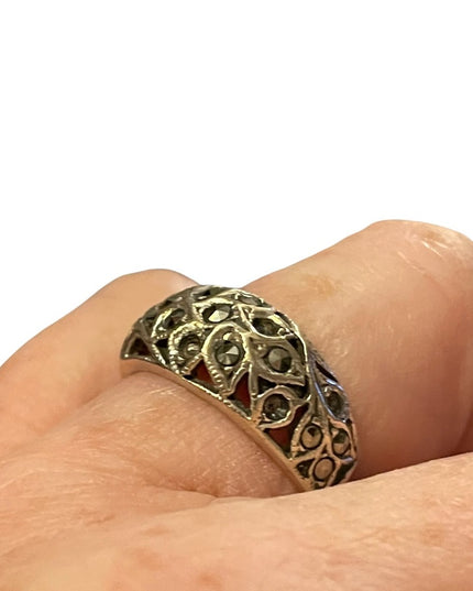 Sterling silver 925 marcasite fancy band ring