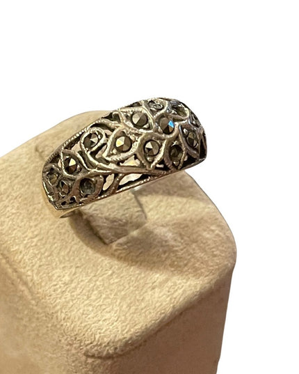 Sterling silver 925 marcasite fancy band ring