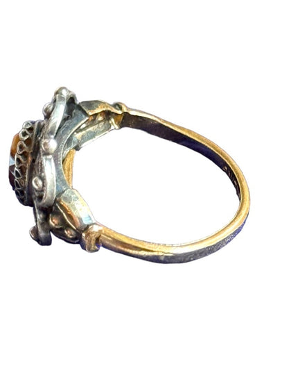 Vintage 925 sterling gold finish tiger eye filagree ring