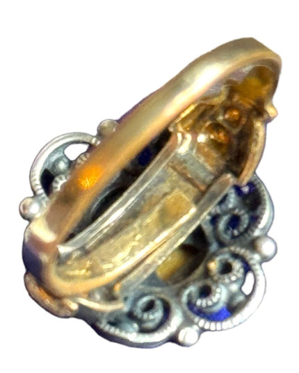 Vintage 925 sterling gold finish tiger eye filagree ring