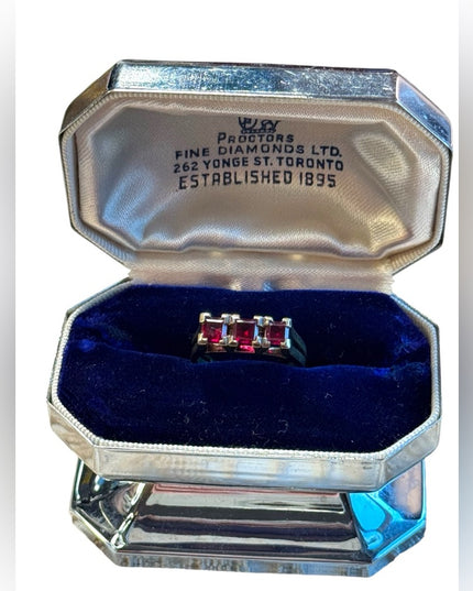Vintage sterling 925  silver ruby red CZ ring stacker Sz 5 gold plated