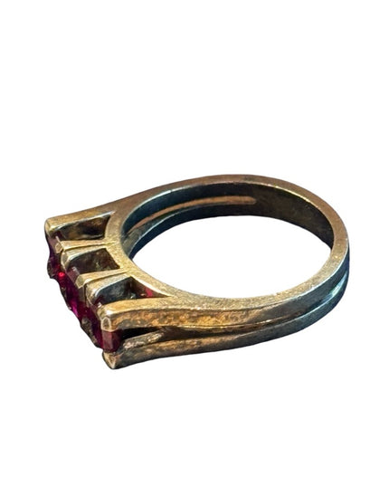 Vintage sterling 925  silver ruby red CZ ring stacker Sz 5 gold plated