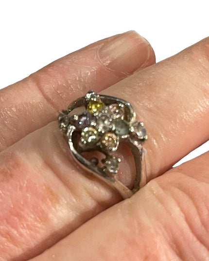 VTG sterling multi gemstone 925 ring flower