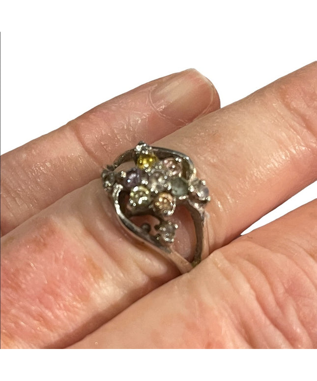 VTG sterling multi gemstone 925 ring flower