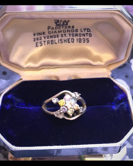 VTG sterling multi gemstone 925 ring flower