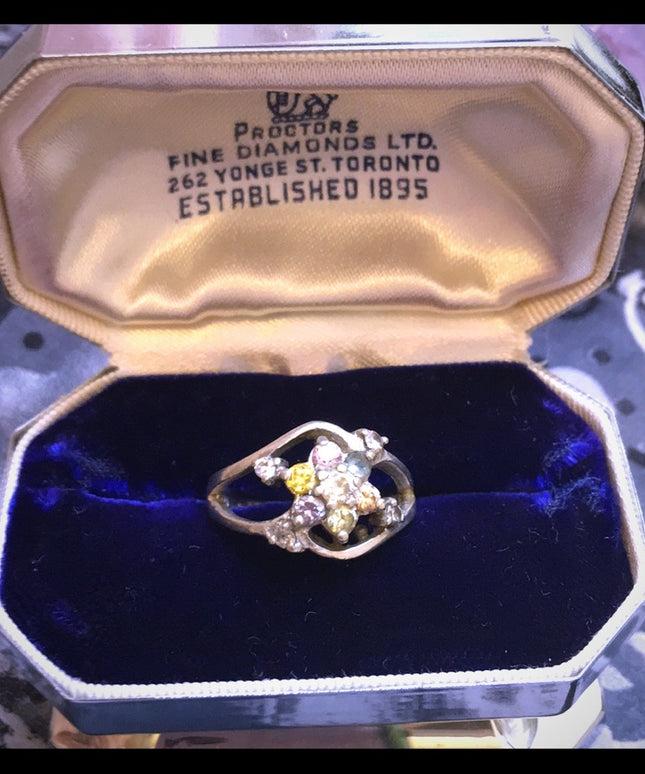 VTG sterling multi gemstone 925 ring flower