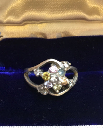 VTG sterling multi gemstone 925 ring flower