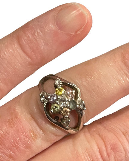 VTG sterling multi gemstone 925 ring flower