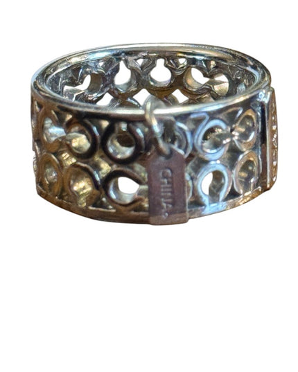 Silver Tone Coach Openwork Ring Iconic Logo band