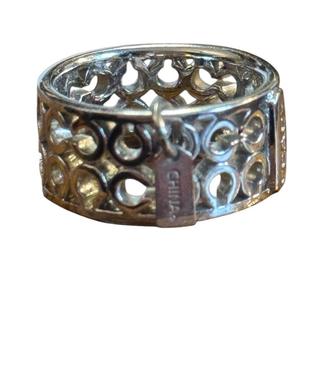 Silver Tone Coach Openwork Ring Iconic Logo band