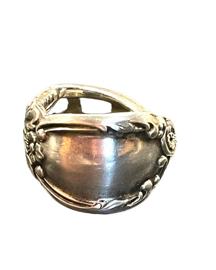 Vintage Handmade Heavy Silver plated ornate Spoon ring