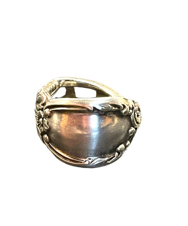 Vintage Handmade Heavy Silver plated ornate Spoon ring
