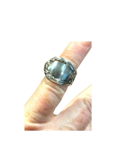 Vintage Handmade Heavy Silver plated ornate Spoon ring