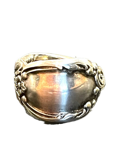 Vintage Handmade Heavy Silver plated ornate Spoon ring