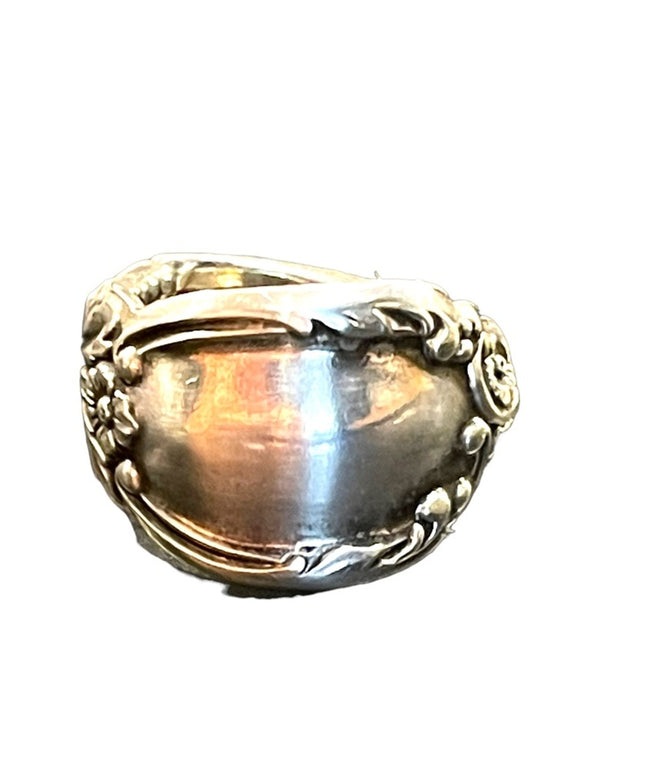 Vintage Handmade Heavy Silver plated ornate Spoon ring
