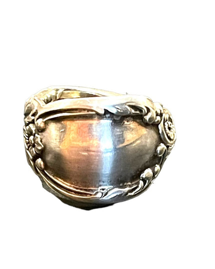 Vintage Handmade Heavy Silver plated ornate Spoon ring