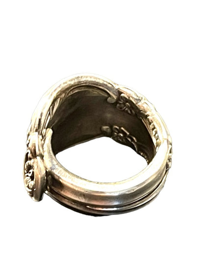Vintage Handmade Heavy Silver plated ornate Spoon ring