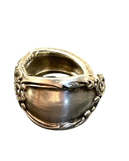Vintage Handmade Heavy Silver plated ornate Spoon ring