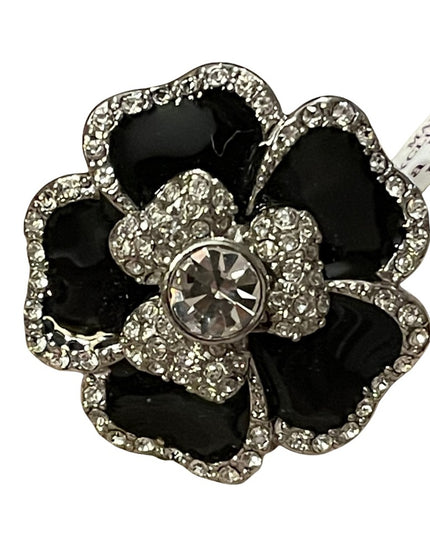 Lia Sophia Blooming flower ring SZ 9 black enamel silver finish NWT