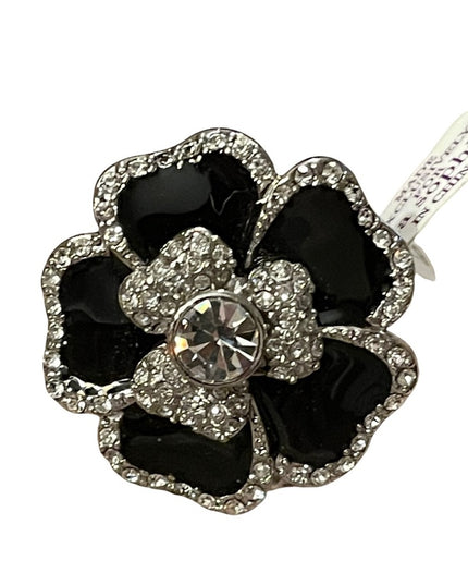 Lia Sophia Blooming flower ring SZ 9 black enamel silver finish NWT
