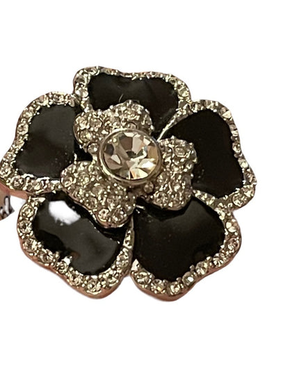 Lia Sophia Blooming flower ring SZ 9 black enamel silver finish NWT