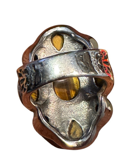 Elegant Silver SS Tiger Eye Fancy Saddle  Stone Ring
