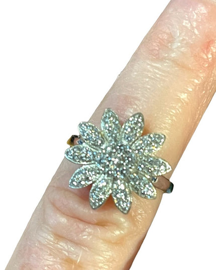 Sterling silver 925 CZ flower ring Rhodium plated
