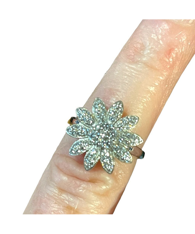 Sterling silver 925 CZ flower ring Rhodium plated