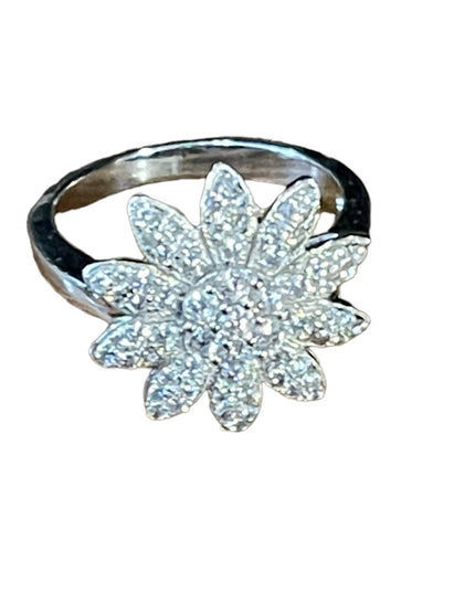 Sterling silver 925 CZ flower ring Rhodium plated