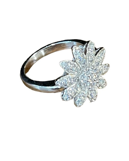 Sterling silver 925 CZ flower ring Rhodium plated
