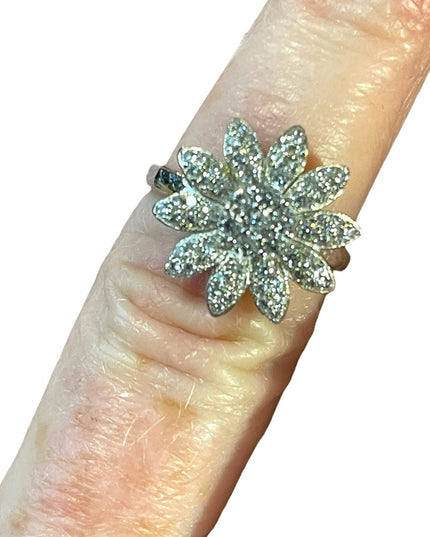 Sterling silver 925 CZ flower ring Rhodium plated