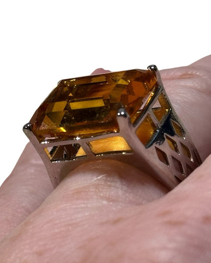 Lovely 925 sterling silver yellow CZ Chunky statement ring