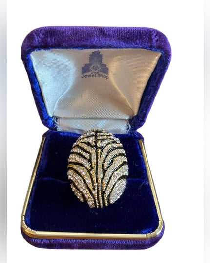 Akkad Gold Plate Silver accents Rhinestones leaopard Domed Statment Ring NIB