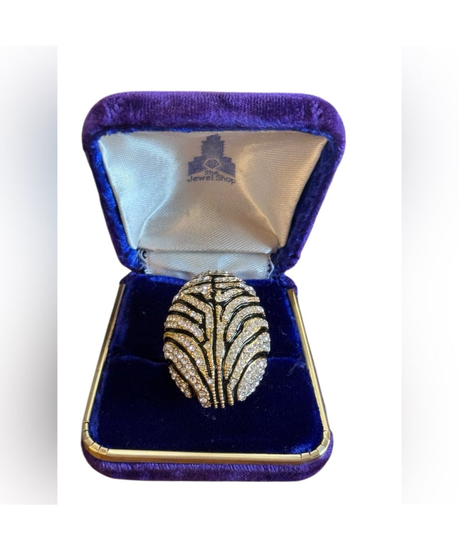 Akkad Gold Plate Silver accents Rhinestones leaopard Domed Statment Ring NIB