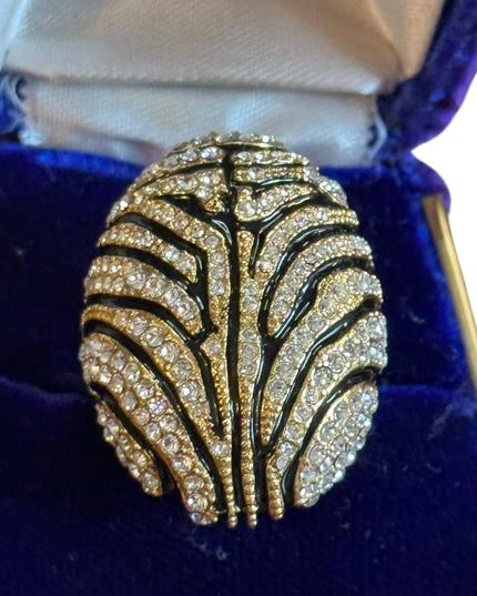 Akkad Gold Plate Silver accents Rhinestones leaopard Domed Statment Ring NIB
