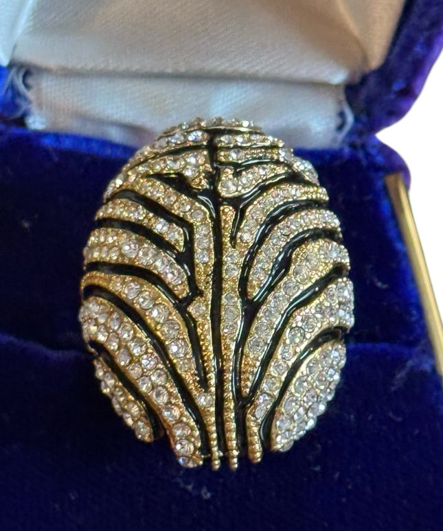 Akkad Gold Plate Silver accents Rhinestones leaopard Domed Statment Ring NIB