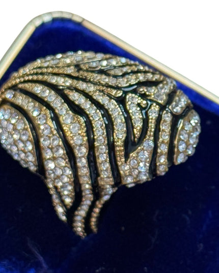 Akkad Gold Plate Silver accents Rhinestones leaopard Domed Statment Ring NIB