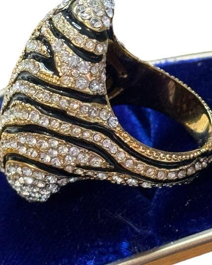 Akkad Gold Plate Silver accents Rhinestones leaopard Domed Statment Ring NIB