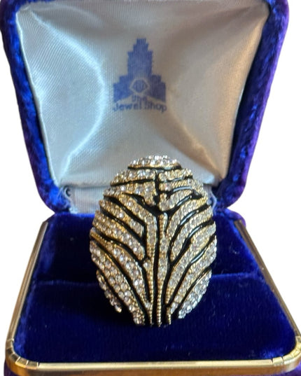 Akkad Gold Plate Silver accents Rhinestones leaopard Domed Statment Ring NIB