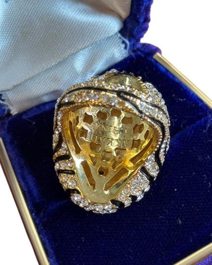 Akkad Gold Plate Silver accents Rhinestones leaopard Domed Statment Ring NIB