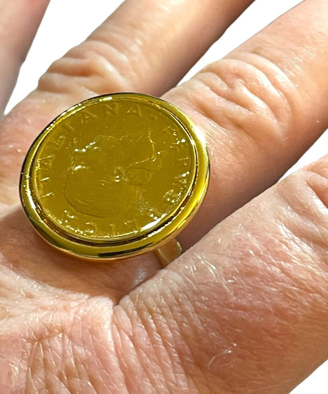 Bronzoro Italy Retired Roman coin Ring gold plt