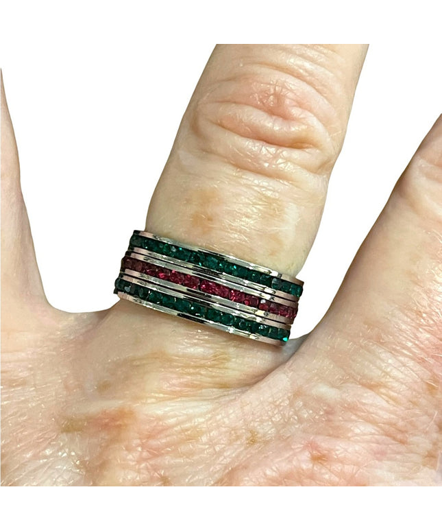 Lot of 3 Sterling silver Crystal red & green Stack rings sz 7