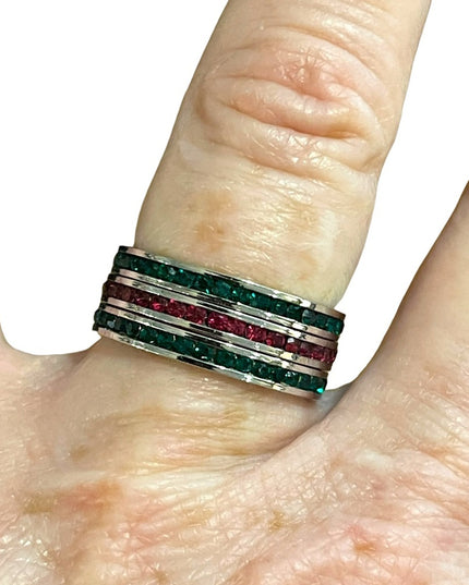 Lot of 3 Sterling silver Crystal red & green Stack rings sz 7