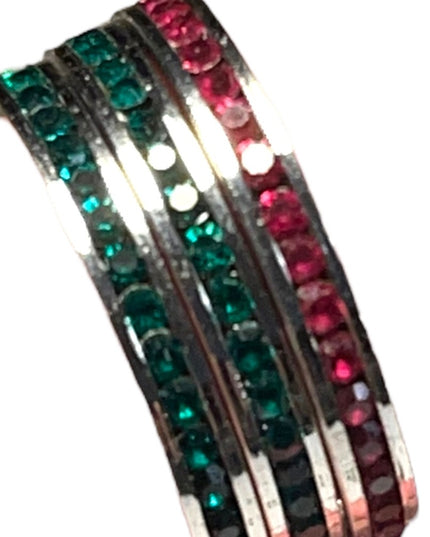 Lot of 3 Sterling silver Crystal red & green Stack rings sz 7