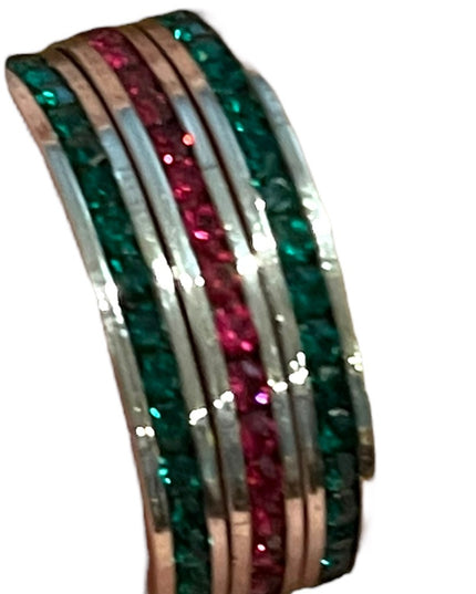 Lot of 3 Sterling silver Crystal red & green Stack rings sz 7