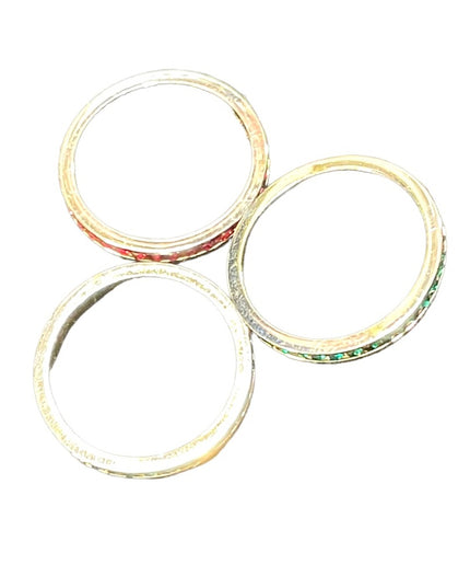 Lot of 3 Sterling silver Crystal red & green Stack rings sz 7