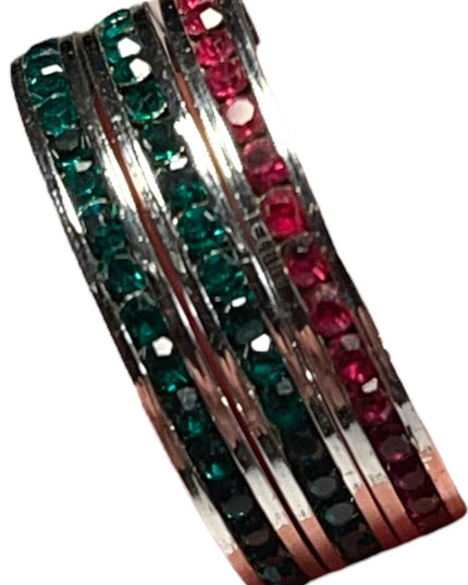 Lot of 3 Sterling silver Crystal red & green Stack rings sz 7