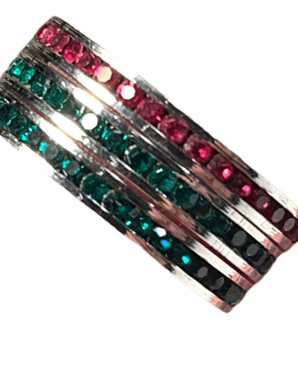 Lot of 3 Sterling silver Crystal red & green Stack rings sz 7